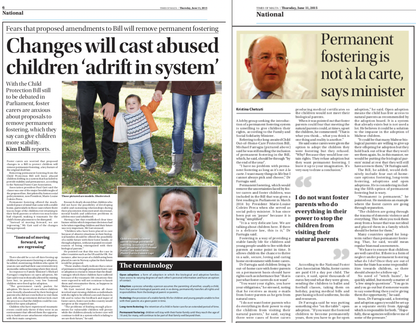 An article from 2015 written by Kim Dalli in Times of Malta on Permanent Fostering.